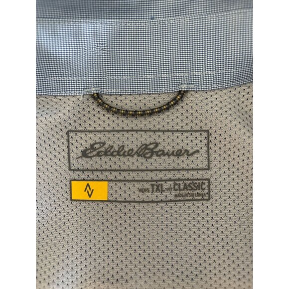 Eddie Bauer Mens Classic Button-Up Shirt TXL Microcheck Long Sleeve Blue READ - Picture 5 of 10